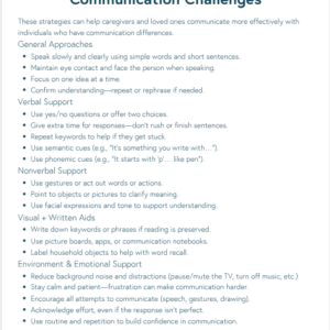Communication Strategies Handout for Caregivers